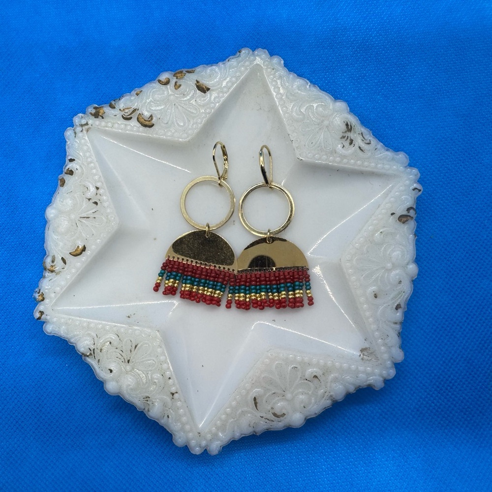 Colorful Beaded Gold Earrings